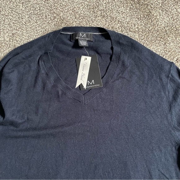 Men’s Sweater Large Magaschoni Long Sleeve V Neck Knitted Pull On Navy Blue 3046 - Picture 7 of 7